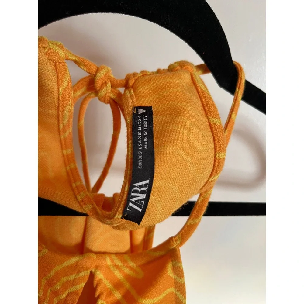 Zara Orange Yellow Swirl Halter Crop Top - Picture 6 of 8
